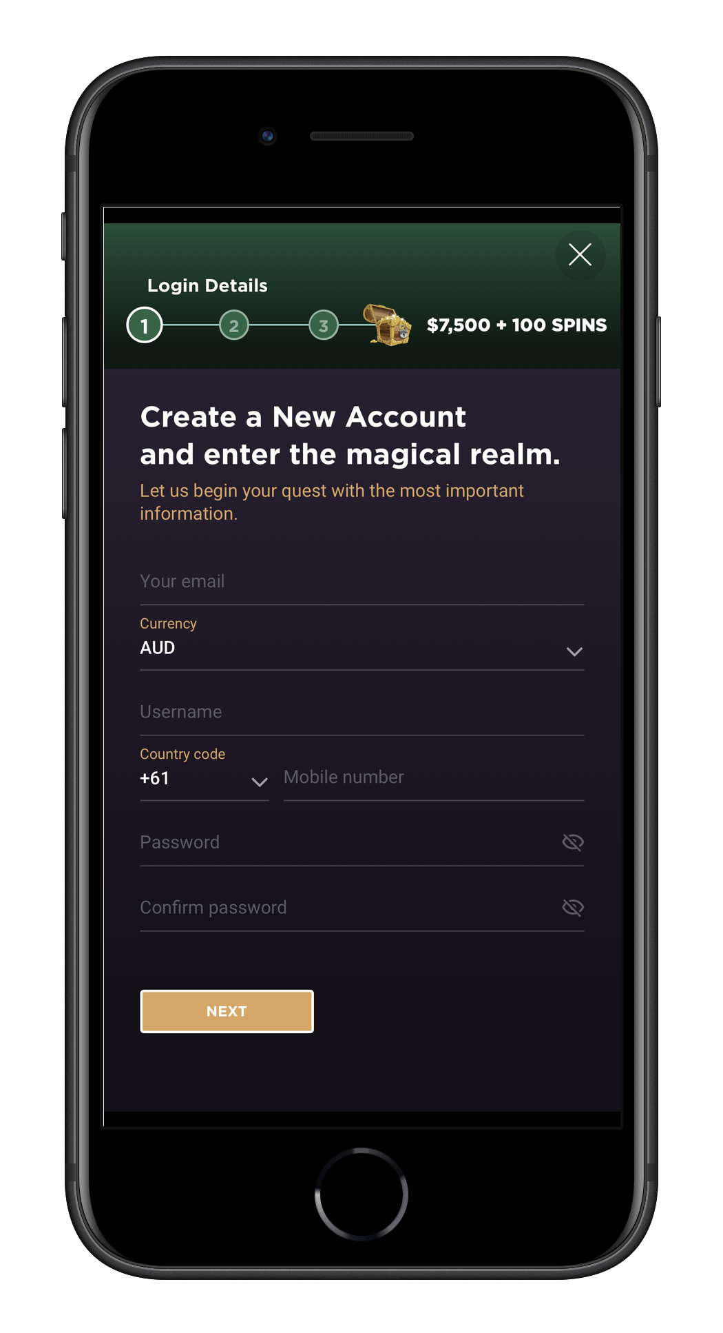 Jackpot Jill mobile app login screen displayed on an iPhone